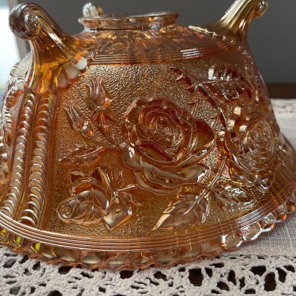 Vintage Fenton Marigold Carnival Imperial Open Rose Footed Bowl 10" dia. EUC - Picture 9 of 14